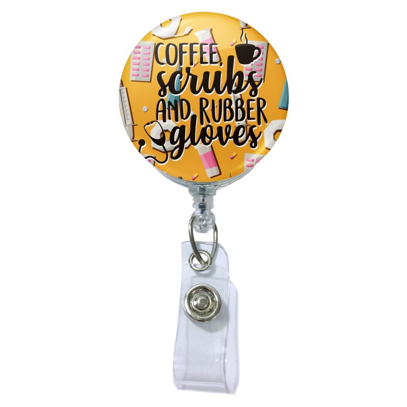 Limeloot Coffee Scrubs and Rubber Gloves Nurse Badge Reel