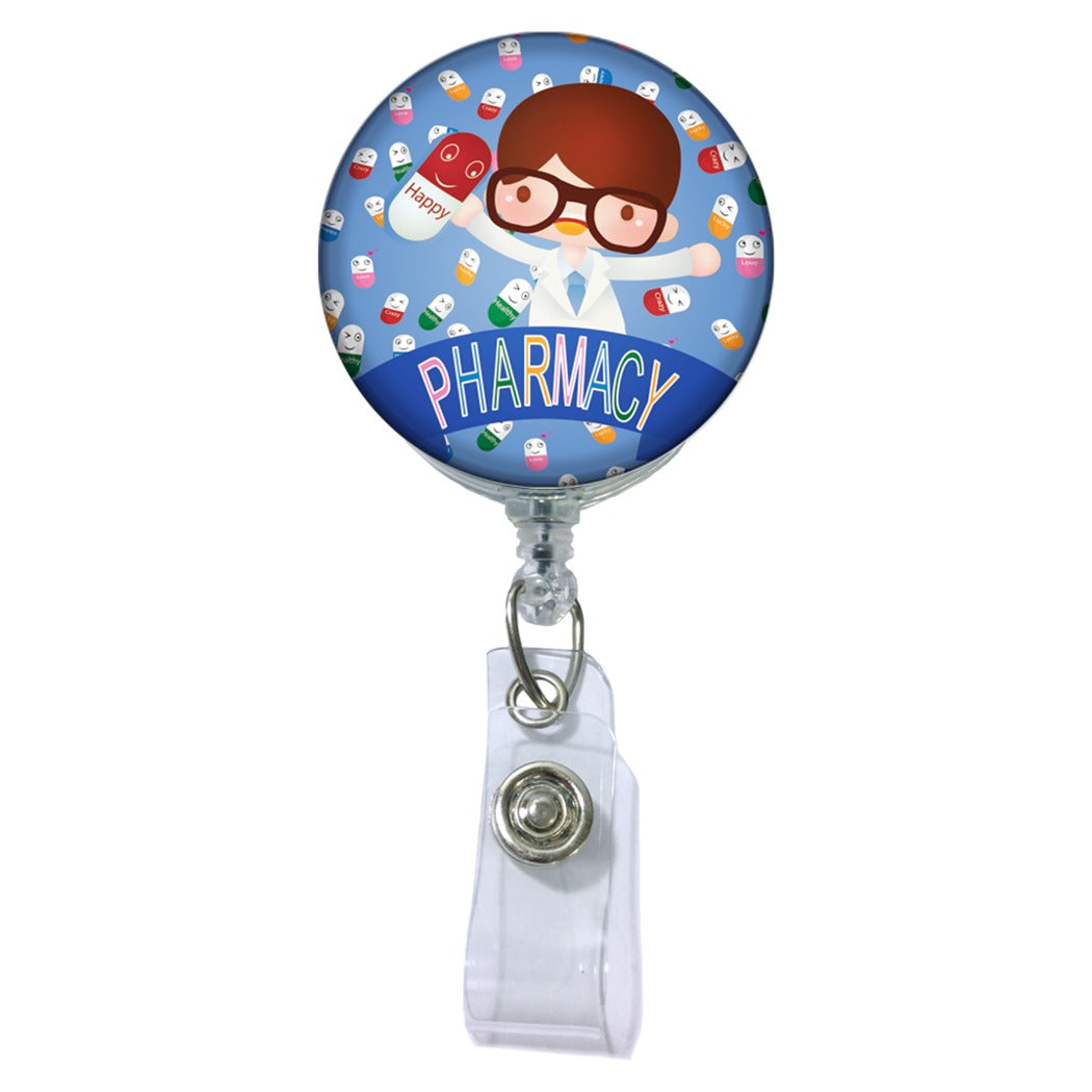 Retractable Badge Reel Happy Pills - Free shipping over $125