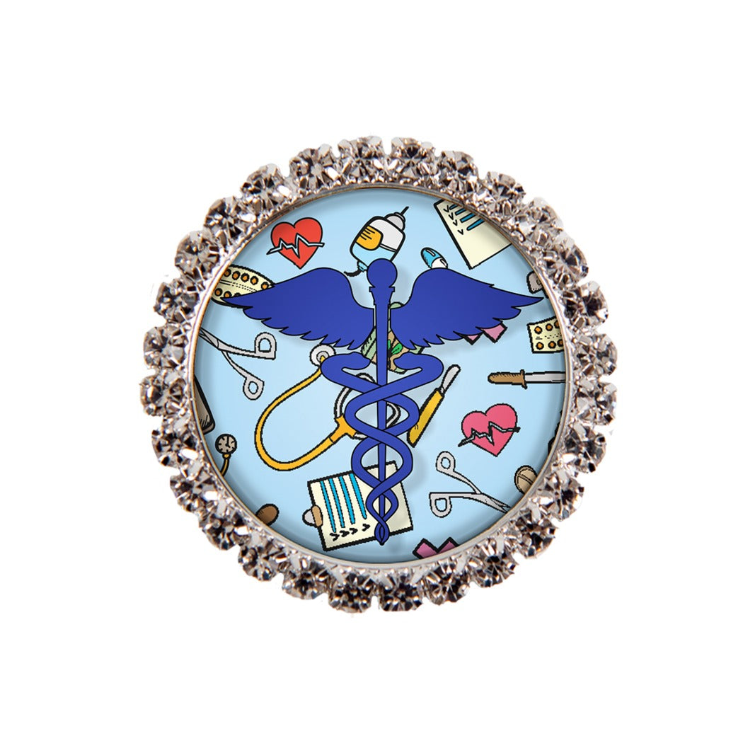 Personalized Dark Blue Medical Symbol Button Badge Reel