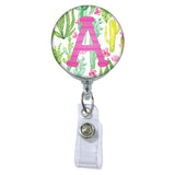 Cactus Blossom EMBROIDERED Initials & Titles on a Badge Reel