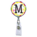 Flamingo Initial or Title Button Attached to a Badge Reel
