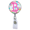 Floral Watercolors Initial or Title Button Attached to a Badge Reel