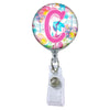 Floral Watercolors Initial or Title Button Attached to a Badge Reel