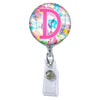 Floral Watercolors Initial or Title Button Attached to a Badge Reel