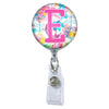 Floral Watercolors Initial or Title Button Attached to a Badge Reel