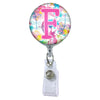 Floral Watercolors Initial or Title Button Attached to a Badge Reel