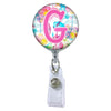 Floral Watercolors Initial or Title Button Attached to a Badge Reel