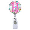 Floral Watercolors Initial or Title Button Attached to a Badge Reel