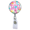 Floral Watercolors Initial or Title Button Attached to a Badge Reel