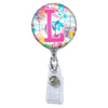 Floral Watercolors Initial or Title Button Attached to a Badge Reel