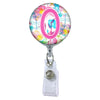 Floral Watercolors Initial or Title Button Attached to a Badge Reel