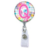 Floral Watercolors Initial or Title Button Attached to a Badge Reel