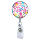 Floral Watercolors Initial or Title Button Attached to a Badge Reel