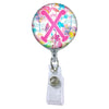 Floral Watercolors Initial or Title Button Attached to a Badge Reel