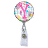 Floral Watercolors Initial or Title Button Attached to a Badge Reel