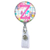 Floral Watercolors Initial or Title Button Attached to a Badge Reel