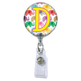 Happy Elephants Initial or Title Button Attached to a Badge Reel