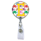 Happy Elephants Initial or Title Button Attached to a Badge Reel