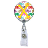 Happy Elephants Initial or Title Button Attached to a Badge Reel