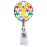 Happy Elephants Initial or Title Button Attached to a Badge Reel