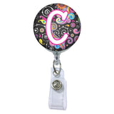 Dark Paisley Initial or Title ATTACHED to a Badge Reel