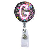 Dark Paisley Initial or Title ATTACHED to a Badge Reel