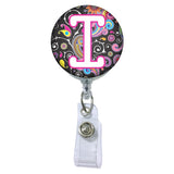 Dark Paisley Initial or Title ATTACHED to a Badge Reel