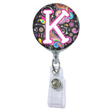 Dark Paisley Initial or Title ATTACHED to a Badge Reel