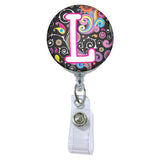 Dark Paisley Initial or Title ATTACHED to a Badge Reel