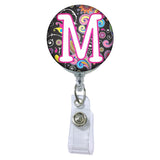 Dark Paisley Initial or Title ATTACHED to a Badge Reel