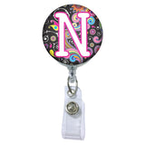 Dark Paisley Initial or Title ATTACHED to a Badge Reel