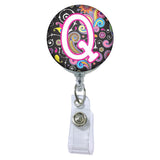 Dark Paisley Initial or Title ATTACHED to a Badge Reel