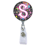 Dark Paisley Initial or Title ATTACHED to a Badge Reel