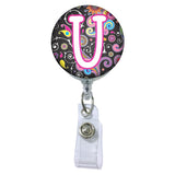 Dark Paisley Initial or Title ATTACHED to a Badge Reel