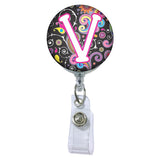 Dark Paisley Initial or Title ATTACHED to a Badge Reel