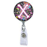 Dark Paisley Initial or Title ATTACHED to a Badge Reel