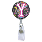 Dark Paisley Initial or Title ATTACHED to a Badge Reel