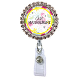 Flamingo Glam Initial or Title Button Attached to a Badge Reel