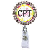 Flamingo Glam Initial or Title Button Attached to a Badge Reel