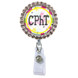 Flamingo Glam Initial or Title Button Attached to a Badge Reel