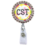 Flamingo Glam Initial or Title Button Attached to a Badge Reel