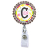 Flamingo Glam Initial or Title Button Attached to a Badge Reel