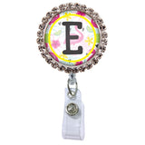 Flamingo Glam Initial or Title Button Attached to a Badge Reel