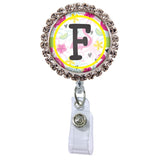 Flamingo Glam Initial or Title Button Attached to a Badge Reel