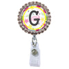 Flamingo Glam Initial or Title Button Attached to a Badge Reel