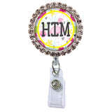 Flamingo Glam Initial or Title Button Attached to a Badge Reel