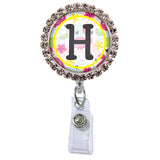 Flamingo Glam Initial or Title Button Attached to a Badge Reel