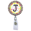 Flamingo Glam Initial or Title Button Attached to a Badge Reel