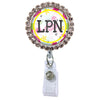 Flamingo Glam Initial or Title Button Attached to a Badge Reel