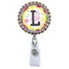 Flamingo Glam Initial or Title Button Attached to a Badge Reel